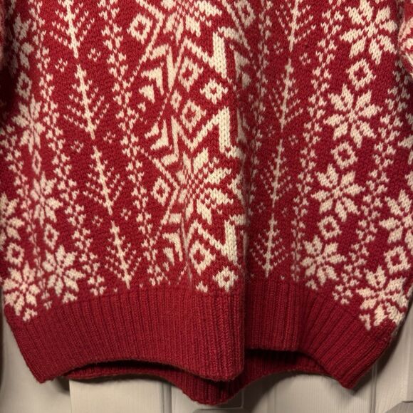 Vintage Scotland Lands' End Large (42-44) Wool Sweater Red White Pullover Mens - Picture 3 of 7